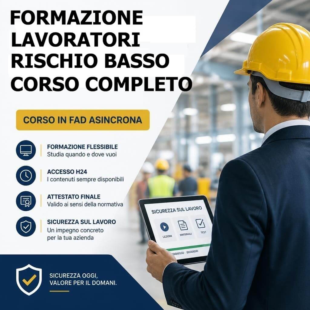 FORMAZIONE LAVORATORI, CORSO COMPLETO, RISCHIO BASSO – 8 ORE